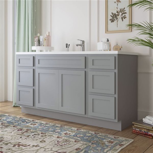 Vanity Art 66-in W x 21-in D x 32.5-in Freestanding Bath Vanity Oak Cabinet without Top - Grey