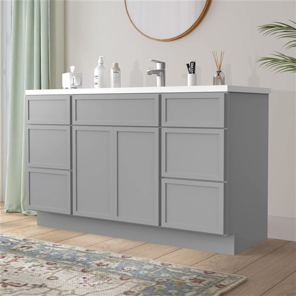 Vanity Art 54-in W x 21-in D x 32.5-in Freestanding Bath Vanity Base Birch Cabinet without Top - Grey