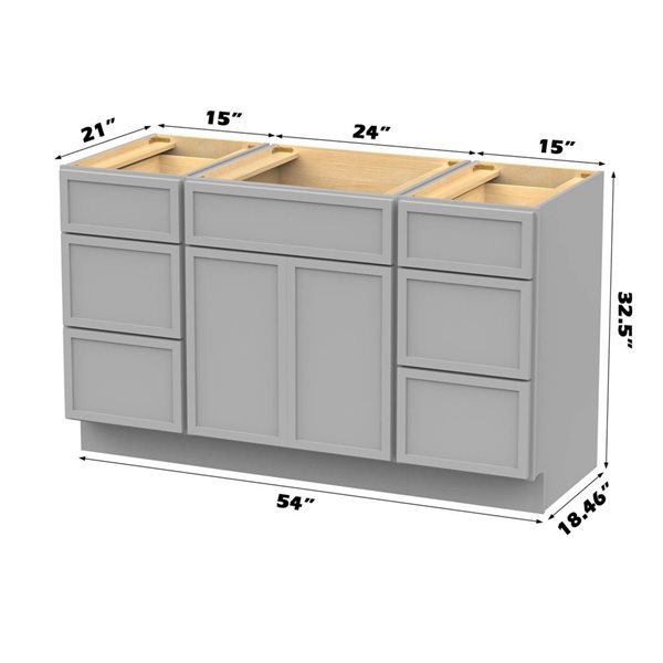 Vanity Art 54-in W x 21-in D x 32.5-in Freestanding Bath Vanity Base Birch Cabinet without Top - Grey