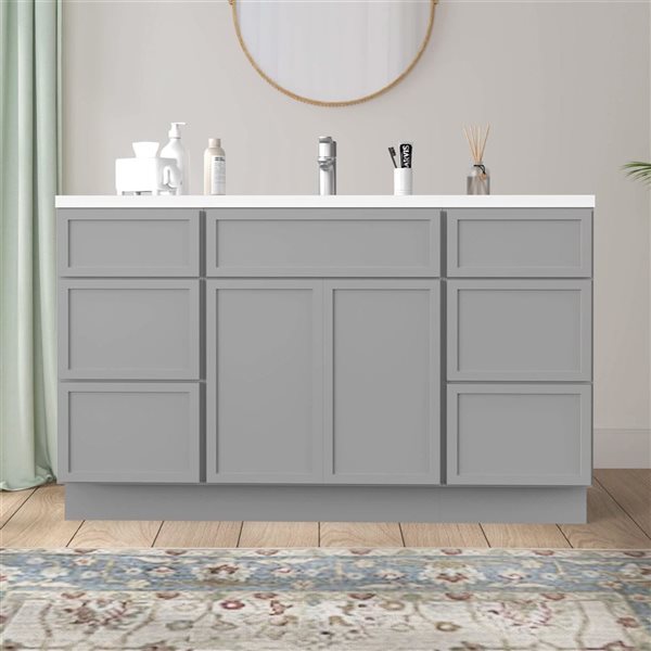 Vanity Art 54-in W x 21-in D x 32.5-in Freestanding Bath Vanity Base Birch Cabinet without Top - Grey