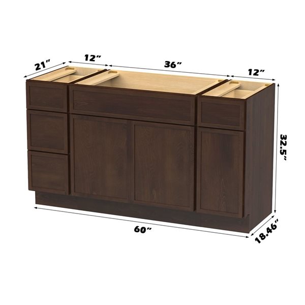 Vanity Art 60-in W x 21-in D x 32.5-in Freestanding Bath Vanity Birch Cabinet without Top - Brown