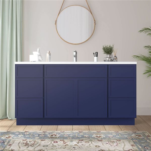 Vanity Art 66-in W x 21-in D x 32.5-in Freestanding Bath Vanity Birch Cabinet without Top - Blue