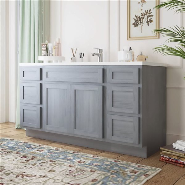Vanity Art 69-in W x 21-in D x 32.5-in Freestanding Bath Vanity Oak Cabinet without Top - Silver
