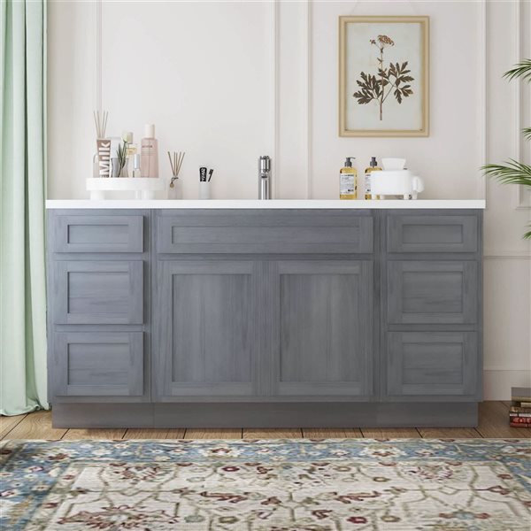 Vanity Art 69-in W x 21-in D x 32.5-in Freestanding Bath Vanity Oak Cabinet without Top - Silver
