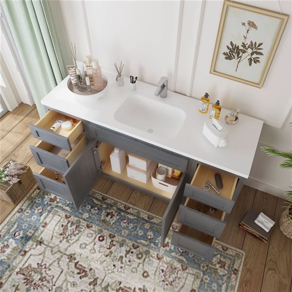 Vanity Art 69-in W x 21-in D x 32.5-in Freestanding Bath Vanity Oak Cabinet without Top - Silver