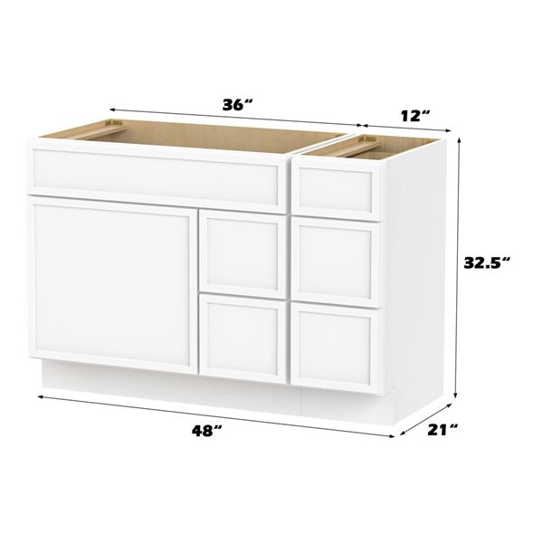 Vanity Art 48-in W x 21-in D x 32.5-in Freestanding 2-Right-Drawer Bath Vanity Birch Cabinet without Top - White