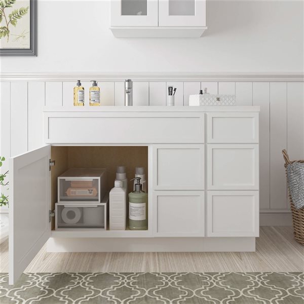 Vanity Art 48-in W x 21-in D x 32.5-in Freestanding 2-Right-Drawer Bath Vanity Birch Cabinet without Top - White