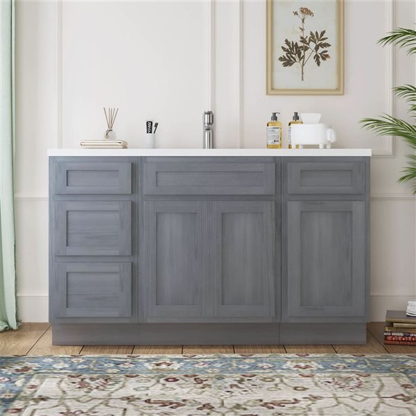Vanity Art 54-in W x 21-in D x 32.5-in Freestanding Bath Vanity Oak Cabinet without Top - Silver