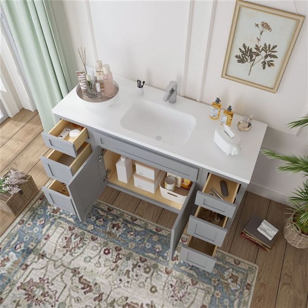 Vanity Art 54-in W x 21-in D x 32.5-in Freestanding 6-Drawer Bath Vanity Base Oak Cabinet without Top - Grey