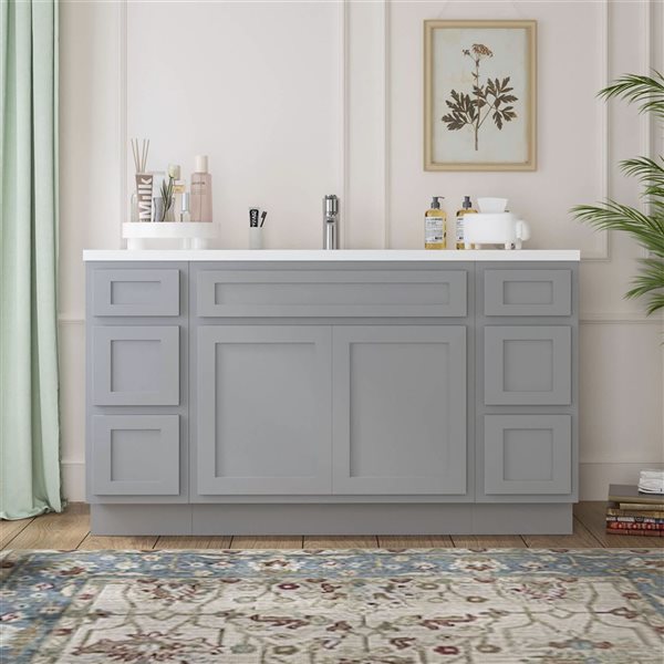 Vanity Art 54-in W x 21-in D x 32.5-in Freestanding 6-Drawer Bath Vanity Base Oak Cabinet without Top - Grey