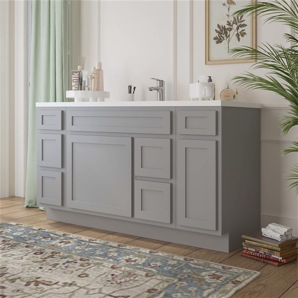 Vanity Art 60-in W x 21-in D x 32.5-in Freestanding Bath Vanity Oak Cabinet without Top - Grey
