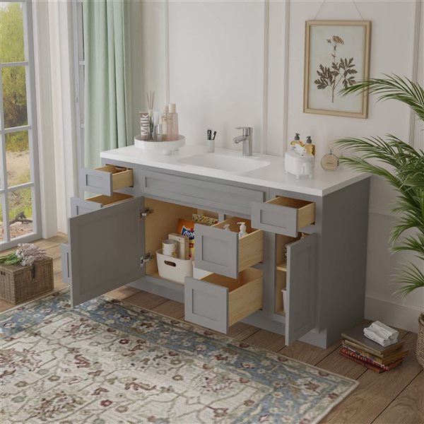 Vanity Art 60-in W x 21-in D x 32.5-in Freestanding Bath Vanity Oak Cabinet without Top - Grey