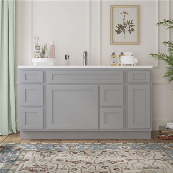 Vanity Art 60-in W x 21-in D x 32.5-in Freestanding Bath Vanity Oak Cabinet without Top - Grey