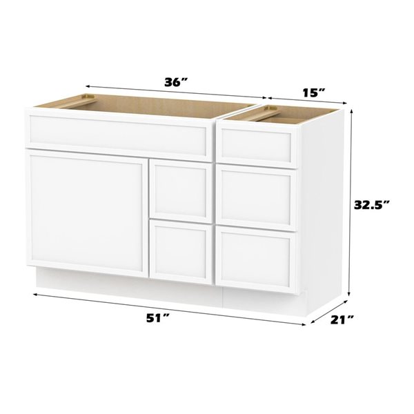 Vanity Art 51-in W x 21-in D x 32.5-in Freestanding 5-Drawer Bath Vanity Birch Cabinet without Top - White