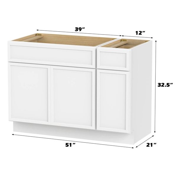 Vanity Art 51-in W x 21-in D x 32.5-in Freestanding Bath Vanity Birch Cabinet without Top - White