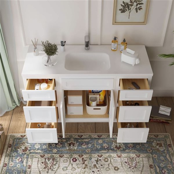 Vanity Art 54-in W x 21-in D x 32.5-in Freestanding Bath Vanity Base Oak Cabinet without Top - White