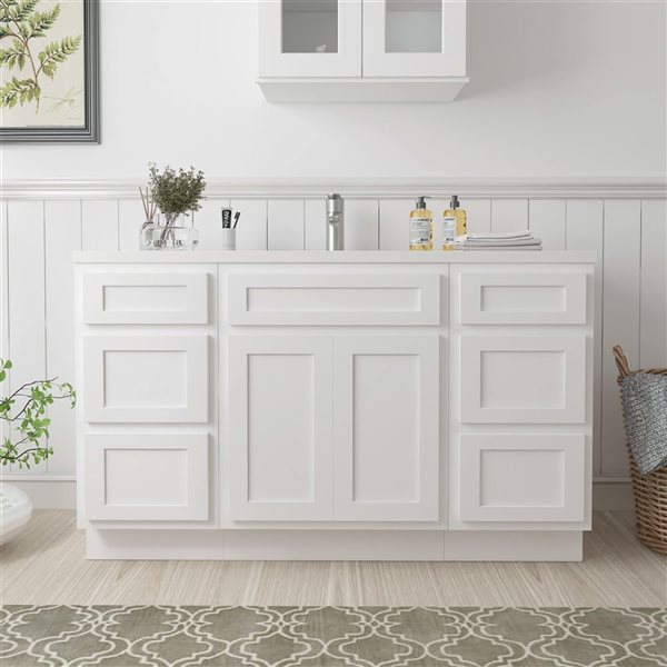 Vanity Art 54-in W x 21-in D x 32.5-in Freestanding Bath Vanity Base Oak Cabinet without Top - White