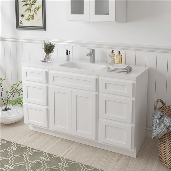 Vanity Art 54-in W x 21-in D x 32.5-in Freestanding Bath Vanity Base Oak Cabinet without Top - White