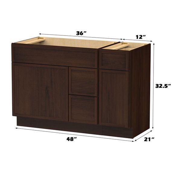 Vanity Art 48-in W x 21-in D x 32.5-in Freestanding 2-Right-Drawer Bath Vanity Birch Cabinet without Top - Brown