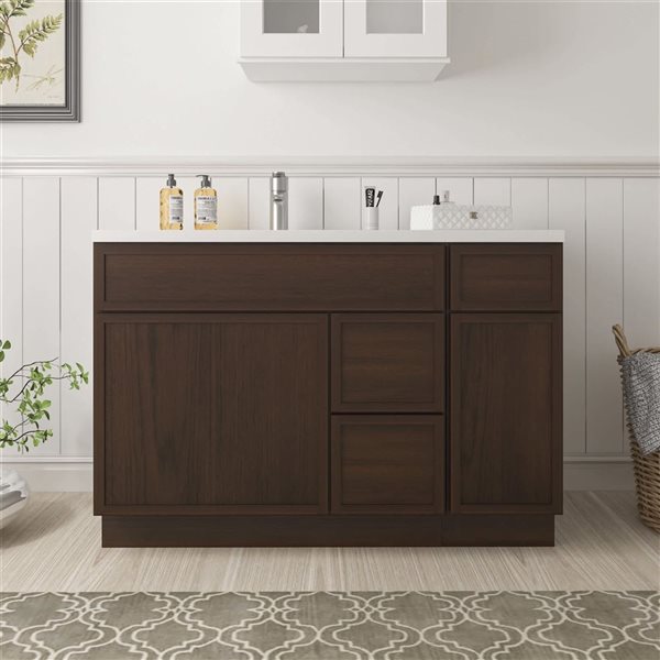 Vanity Art 48-in W x 21-in D x 32.5-in Freestanding 2-Right-Drawer Bath Vanity Birch Cabinet without Top - Brown
