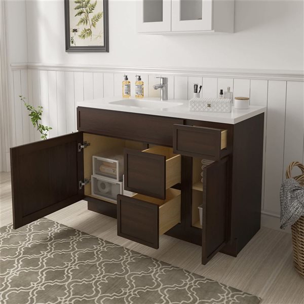 Vanity Art 48-in W x 21-in D x 32.5-in Freestanding 2-Right-Drawer Bath Vanity Birch Cabinet without Top - Brown