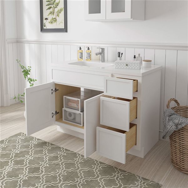 Vanity Art 51-in W x 21-in D x 32.5-in Freestanding 3-Drawer Bath Vanity Birch Cabinet without Top - White