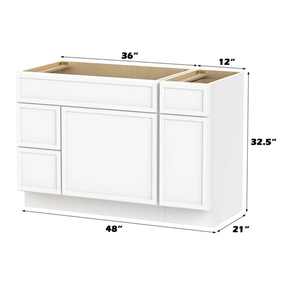 Vanity Art 48-in W x 21-in D x 32.5-in Freestanding 2-Left-Drawer Bath Vanity Birch Cabinet without Top - White