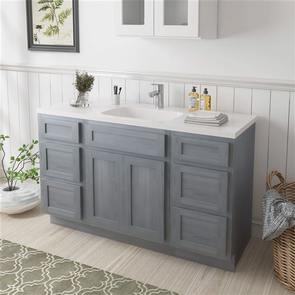 Vanity Art 54-in W x 21-in D x 32.5-in Freestanding Bath Vanity Base Oak Cabinet without Top - Silver