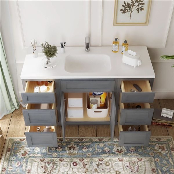 Vanity Art 54-in W x 21-in D x 32.5-in Freestanding Bath Vanity Base Oak Cabinet without Top - Silver