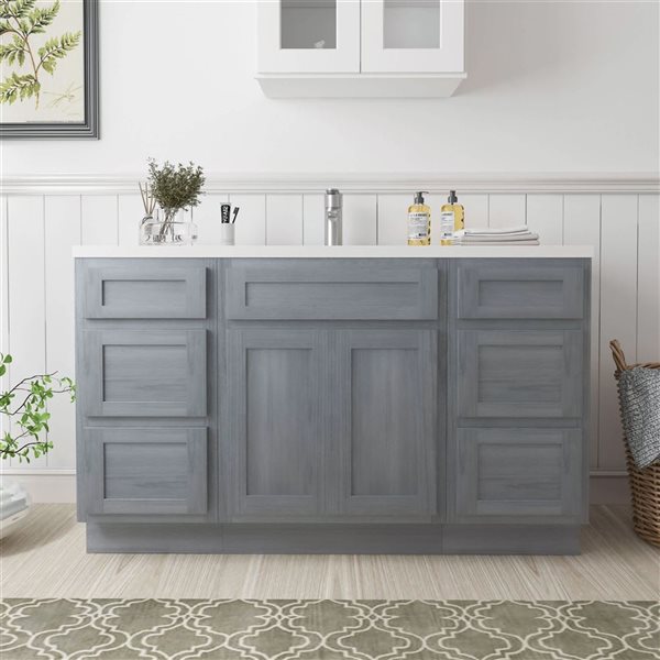 Vanity Art 54-in W x 21-in D x 32.5-in Freestanding Bath Vanity Base Oak Cabinet without Top - Silver