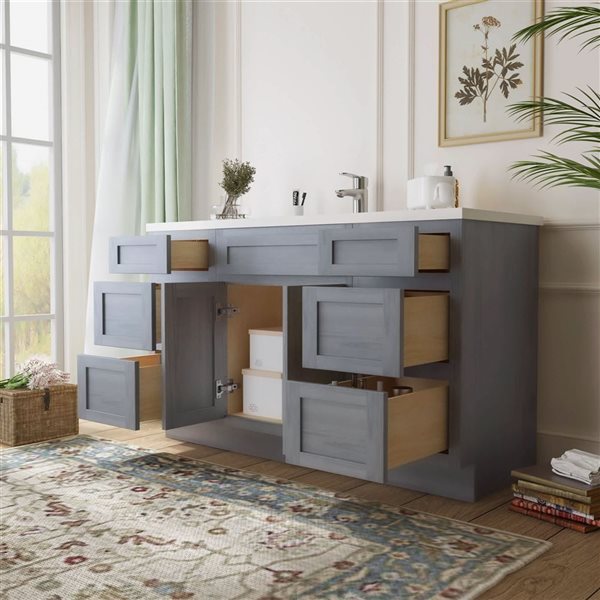 Vanity Art 54-in W x 21-in D x 32.5-in Freestanding Bath Vanity Base Oak Cabinet without Top - Silver