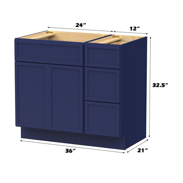 Vanity Art 36-in W x 21-in D x 32.5-in Freestanding Bath Vanity Birch Cabinet without Top - Blue