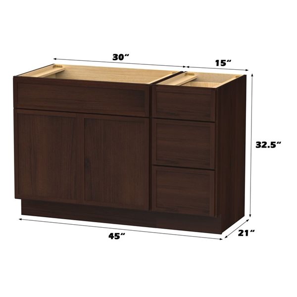 Vanity Art 45-in W x 21-in D x 32.5-in Freestanding Bath Vanity Birch Cabinet without Top - Brown