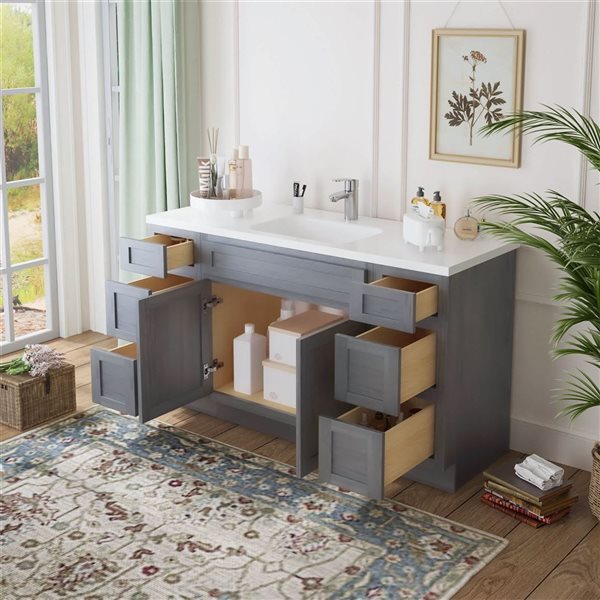 Vanity Art 63-in W x 21-in D x 32.5-in Freestanding Bath Vanity Oak Cabinet without Top - Silver