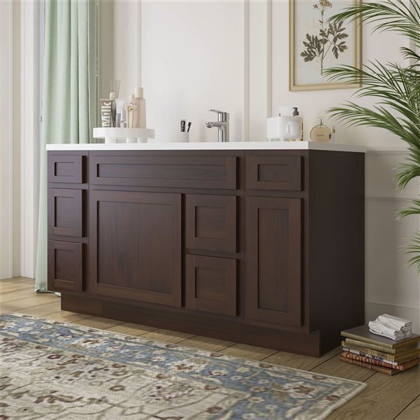 Vanity Art 60-in W x 21-in D x 32.5-in Freestanding 4-Drawer Bath Vanity Base Oak Cabinet without Top - Brown