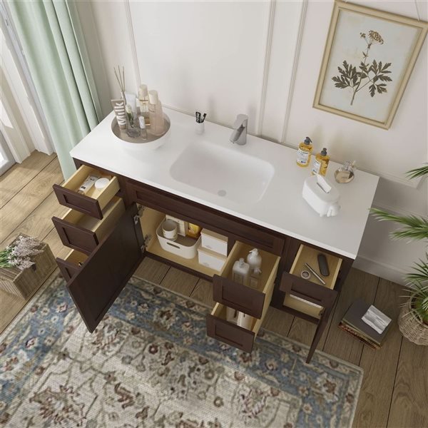 Vanity Art 60-in W x 21-in D x 32.5-in Freestanding 4-Drawer Bath Vanity Base Oak Cabinet without Top - Brown