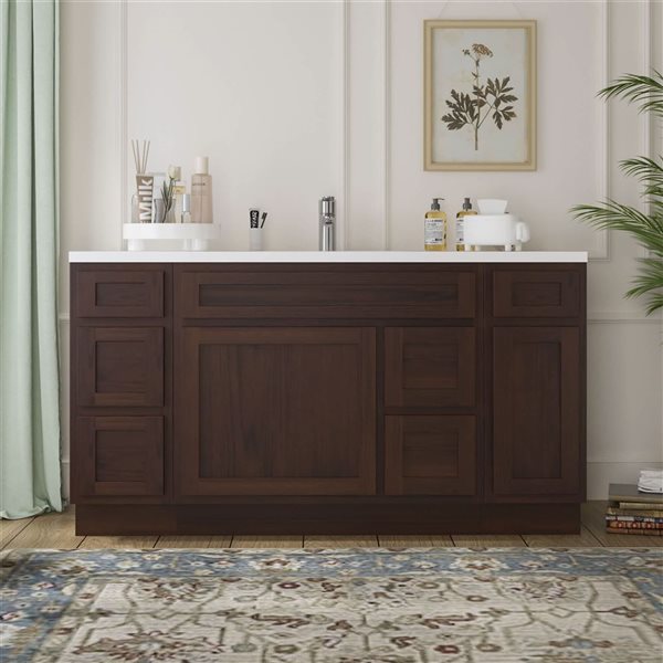 Vanity Art 60-in W x 21-in D x 32.5-in Freestanding 4-Drawer Bath Vanity Base Oak Cabinet without Top - Brown