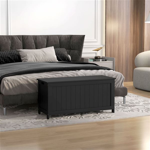 HOMCOM Black Composite Wood Storage Bench Chest with 2 Safety Hinges - 26.9L