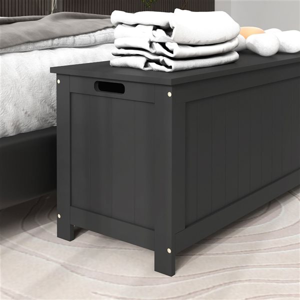HOMCOM Black Composite Wood Storage Bench Chest with 2 Safety Hinges - 26.9L