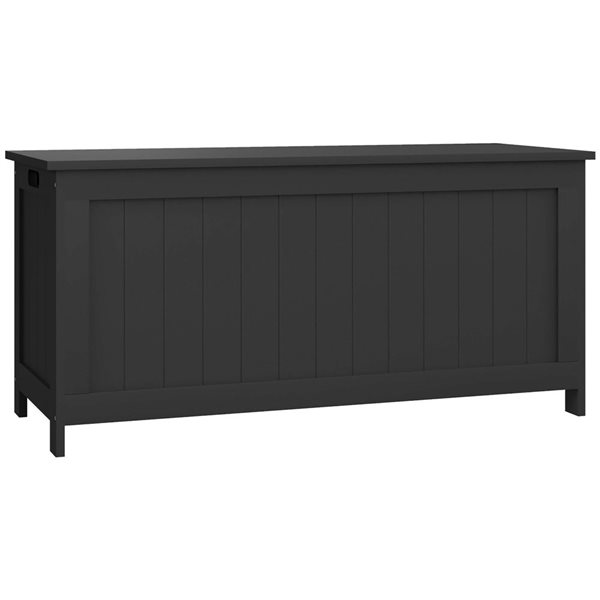 HOMCOM Black Composite Wood Storage Bench Chest with 2 Safety Hinges - 26.9L