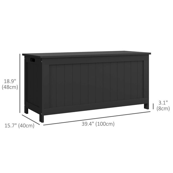 HOMCOM Black Composite Wood Storage Bench Chest with 2 Safety Hinges - 26.9L