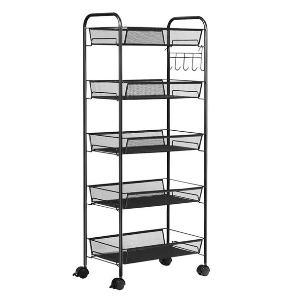 Costway 5-Tier Mesh File Utility Cart for Home Office or Kitchen - Black
