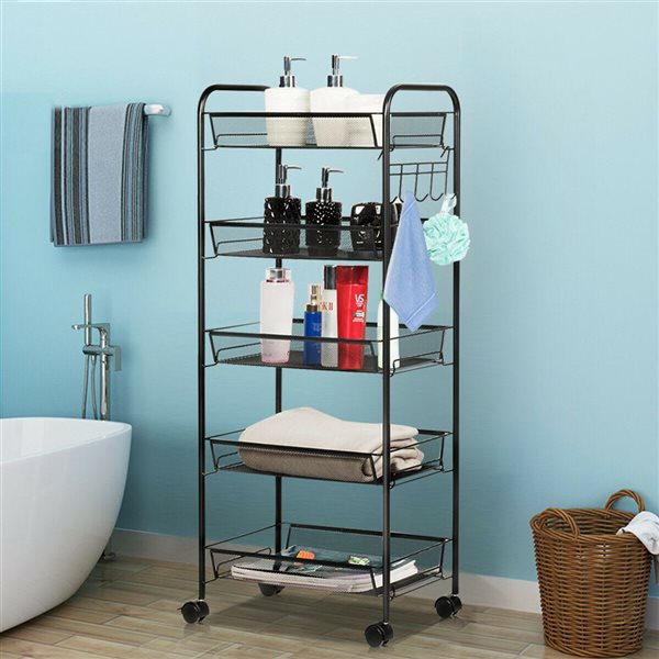 Costway 5-Tier Mesh File Utility Cart for Home Office or Kitchen - Black