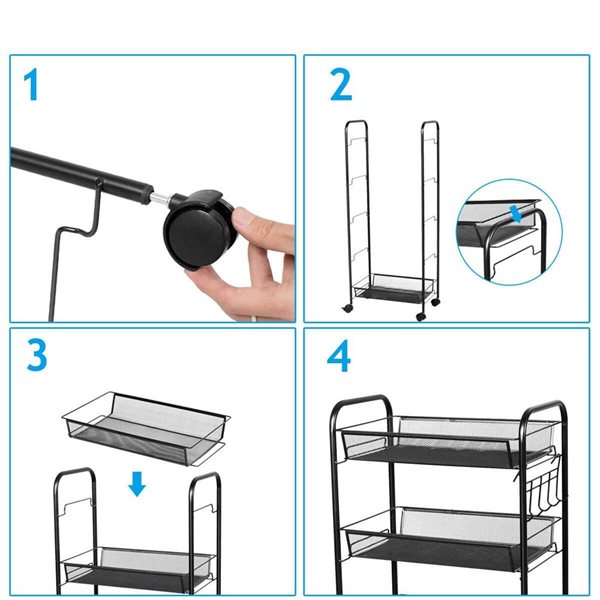 Costway 5-Tier Mesh File Utility Cart for Home Office or Kitchen - Black