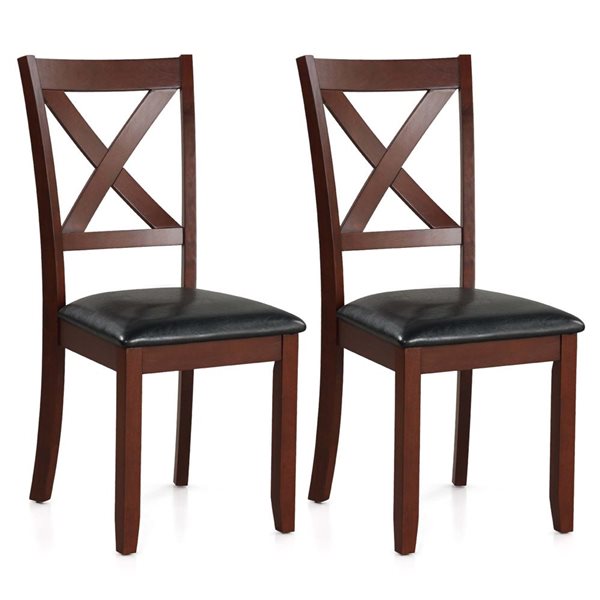 Set of 2 Costway Dining Chairs w/ Rubberwood Frame - Brown/Black