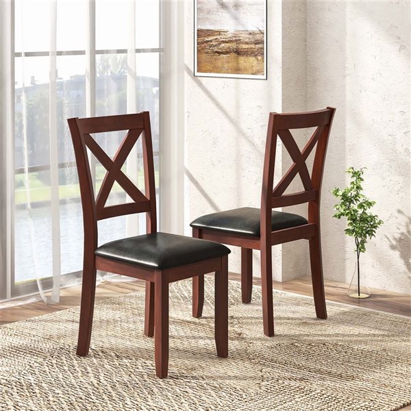 Set of 2 Costway Dining Chairs w/ Rubberwood Frame - Brown/Black