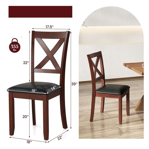 Set of 2 Costway Dining Chairs w/ Rubberwood Frame - Brown/Black