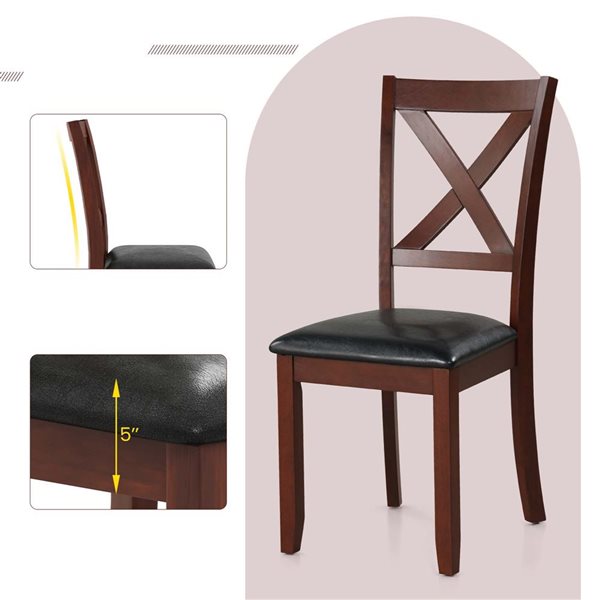 Set of 2 Costway Dining Chairs w/ Rubberwood Frame - Brown/Black