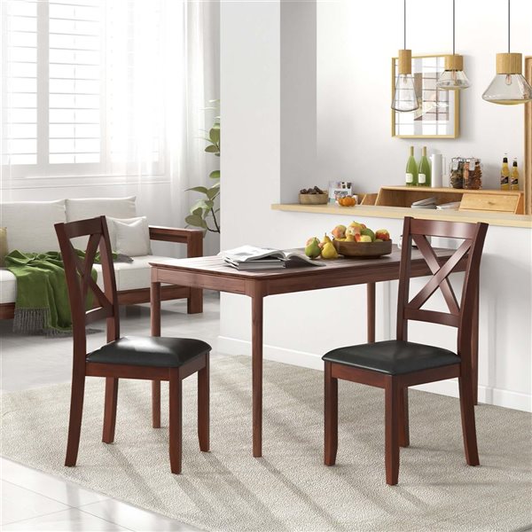 Set of 2 Costway Dining Chairs w/ Rubberwood Frame - Brown/Black