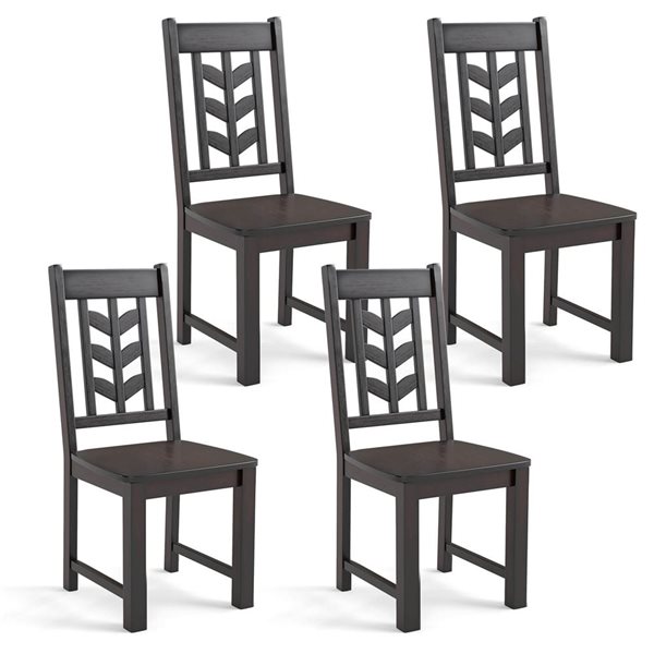 Set of 4 Costway Dining Chairs w/ Rubberwood Frame - Brown